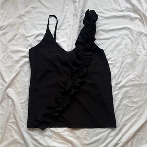 Elegant Black Ruffle Strap Top